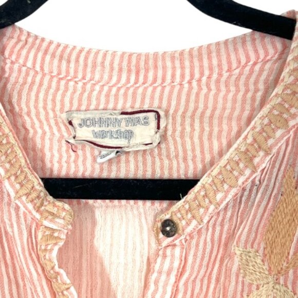 Johnny Was Joelle Collared Prairie Blouse Embroidered Stripe Large Pre-Loved - Picture 4 of 5